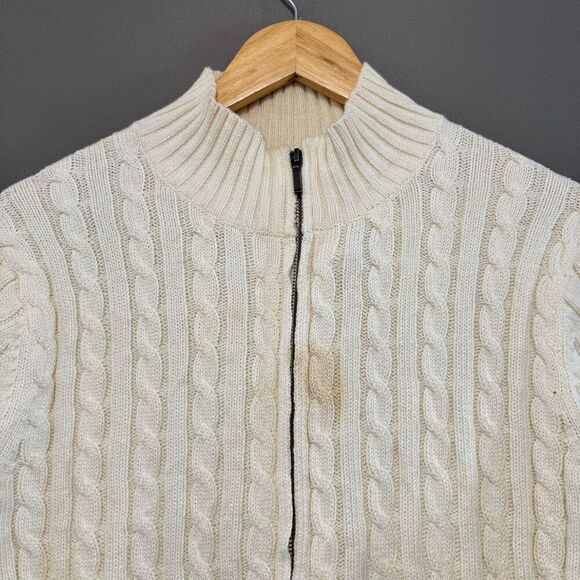 L.L.Bean Women’s White Cable Knit Zip Up Sweater Size 1X Plus Size 100% Cotton - Picture 2 of 10